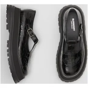 博百利/Burberry 女士 T 字型压花皮鞋 (黑色) 80119301