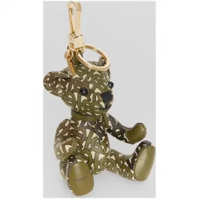 博百利/Burberry 女士 专属标识印花皮革 Thomas 泰迪熊吊饰 (卡其绿)  80121201