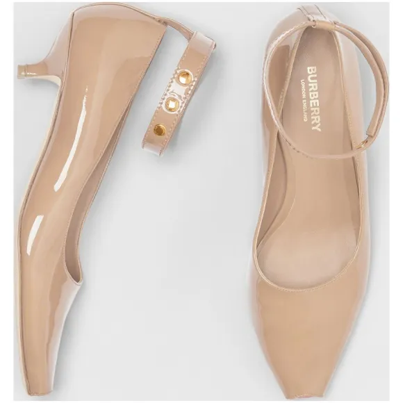 博百利/Burberry 女士 漆皮鱼口猫跟鞋 (深蜂蜜色) 80125681