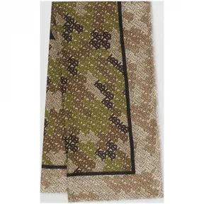 博百利/Burberry 男士 Horseferry 印花丝棉混纺大号方巾 (卡其绿)  80132831