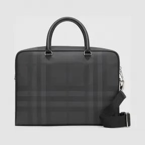 博百利/Burberry 男士 London 格纹拼皮革公文包 (深炭灰) 80139481