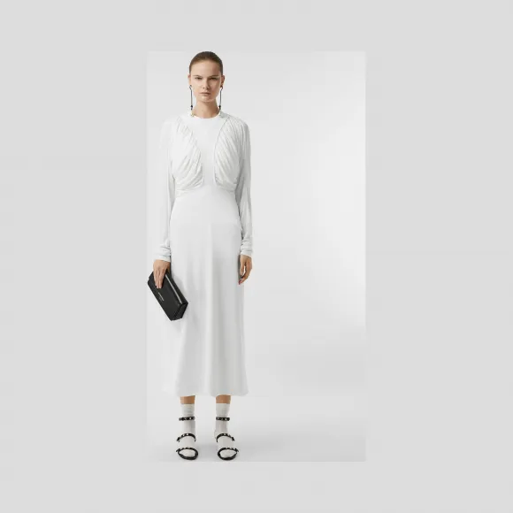 博百利/Burberry 女士 褶饰裁片平织长裙 (白色) 80142111