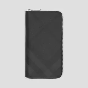 博百利/Burberry London 格纹拼皮革全拉链钱夹 (深炭灰) - 男士  80144801