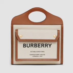 博百利/Burberry 女士 迷你双色帆布拼皮革口袋包 (自然色 / 麦芽棕) 80146151