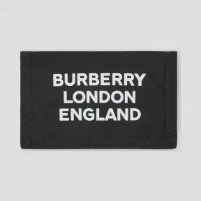 博百利/Burberry 男士 徽标印花尼龙旅行钱夹 (黑色 / 白色)  80147231