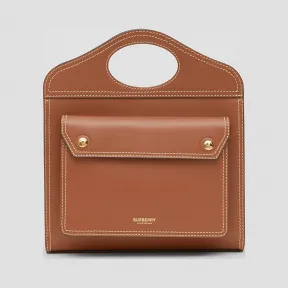 博百利/Burberry 迷你缉明线装饰皮革口袋包 (麦芽棕) - 女士  80147761
