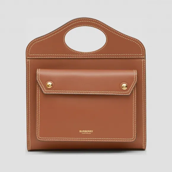 博百利/Burberry 迷你缉明线装饰皮革口袋包 (麦芽棕) - 女士  80147761