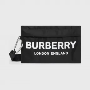 博百利/Burberry 徽标印花尼龙拉链收纳袋 (黑色) - 女士  80150421
