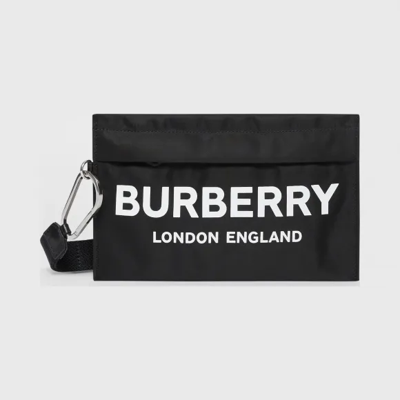 博百利/Burberry 徽标印花尼龙拉链收纳袋 (黑色) - 女士  80150421