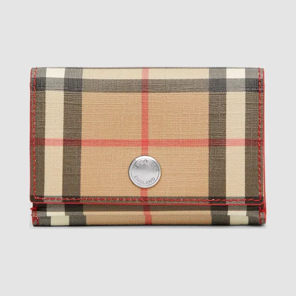 博百利/Burberry 女士 小号 Vintage 格纹环保帆布折叠钱夹 (亮军红色) 80151301