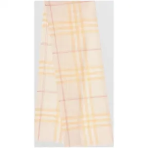 博百利/Burberry 男士 轻盈格纹丝毛混纺围巾 (樱草花黄)  80158131