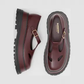 博百利/Burberry 女士 T 字型皮鞋 (波尔多酒红色) 80158421