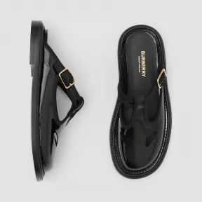 博百利/Burberry 女士 T 字型漆皮穆勒鞋 (黑色) 80161521