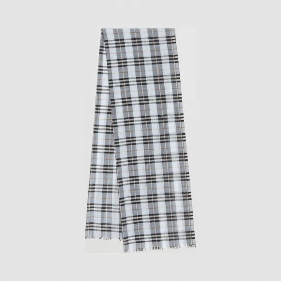 博百利/Burberry 女士 Vintage 格纹轻盈丝毛混纺围巾 (浅蓝色)  80164241