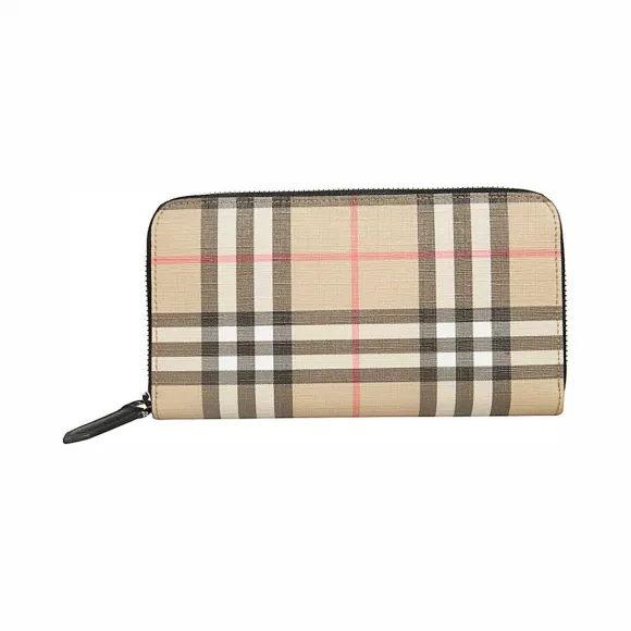 博百利/Burberry Vintage 格纹环保帆布全拉链钱夹 (典藏米色) - 男士  80166121