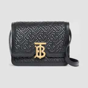 博百利/Burberry 女士 TB 迷你专属标识绗缝羔羊皮锁扣包 (黑色) 80168081