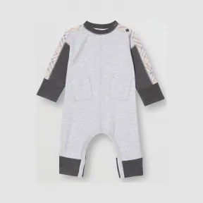 博百利/Burberry 童装 格纹装饰双色棉质连身衣 (麻灰色) 80168481