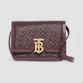 博百利/Burberry 女士 TB 迷你专属标识绗缝羔羊皮锁扣包 (深勃艮第酒红色) 80169161