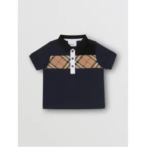 博百利/Burberry 童装 Vintage 格纹装饰棉质 Polo 衫 (海军蓝) 80173851