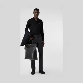 博百利/Burberry 长袖专属标识图案珠地网眼布棉质 Polo 衫 (黑色) - 男士  80176801