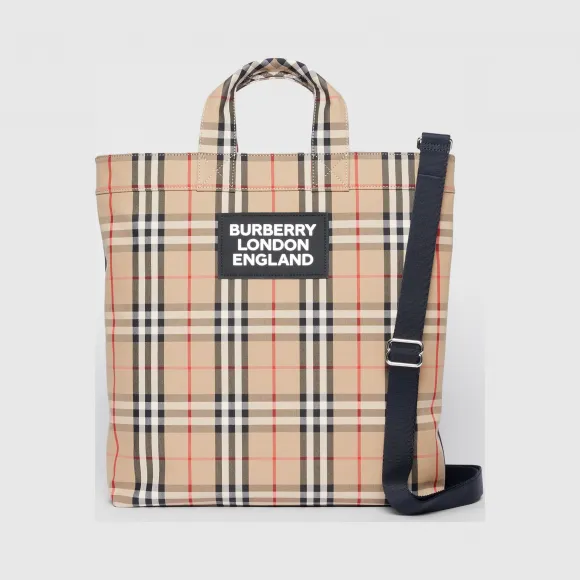 博百利/Burberry 男士 Vintage 格纹徽标嵌花棉质混纺托特包 (典藏米色) 80177401