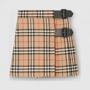 博百利/Burberry Vintage 格纹羔羊皮装饰羊毛短裙  P80178231