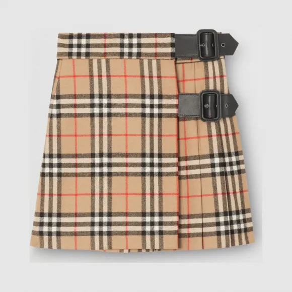 博百利/Burberry Vintage 格纹羔羊皮装饰羊毛短裙  P80178231