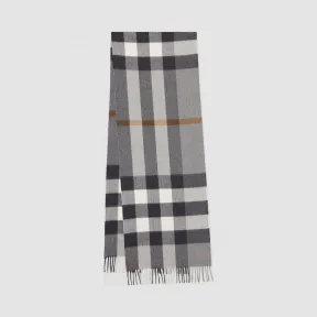 博百利/Burberry 女士 格纹羊绒围巾 (灰色)  80184561