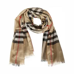 博百利/Burberry 女士 轻盈格纹丝毛混纺围巾 (典藏米色)  80184681