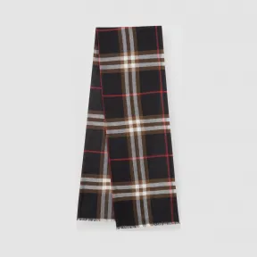 博百利/Burberry 女士 轻盈格纹丝毛混纺围巾 (黑色 / 棕色)  80184741