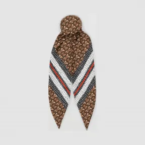 博百利/Burberry 女士 专属标识条纹印花丝质头巾 (马勒棕) 80186601