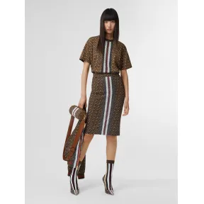 博百利/Burberry 女士 专属标识条纹印花弹力平织铅笔裙 (马鞍棕) 80187051