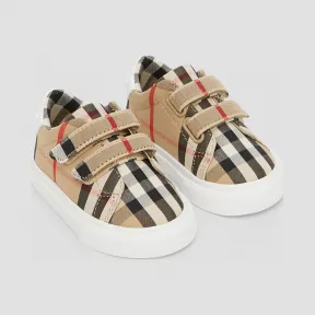 博百利/Burberry 童装 Vintage 格纹棉质运动鞋 (典藏米色) 80188151