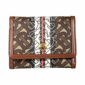 博百利/Burberry 小号专属标识条纹环保帆布折叠式钱夹 (马勒棕)  80188291