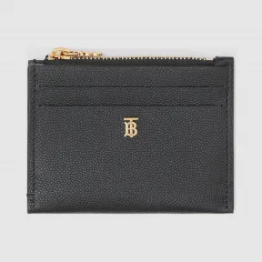 博百利/Burberry 专属标识图案粒纹皮革拉链卡片夹 (黑色) - 女士  80189541