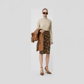 博百利/Burberry 女士 专属标识嵌花羊毛铅笔裙 (马鞍棕) 80191861