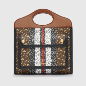 博百利/Burberry 迷你专属标识条纹环保帆布口袋包 (马勒棕) - 女士  80193651