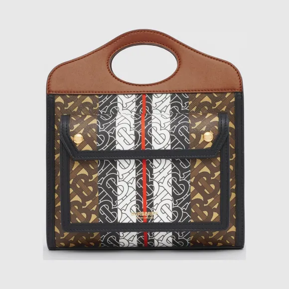 博百利/Burberry 迷你专属标识条纹环保帆布口袋包 (马勒棕) - 女士  80193651