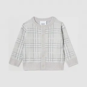 博百利/Burberry 童装 格纹美利奴羊毛提花开衫 (浅灰色) 80212141