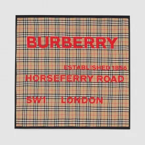 博百利/Burberry 女士 Horseferry 印花 Vintage 格纹丝质方巾 (典藏米色)  80212901