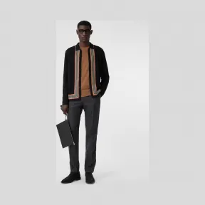 博百利/Burberry 男士 标志性条纹装饰羊毛混纺开衫 (黑色) 80213381