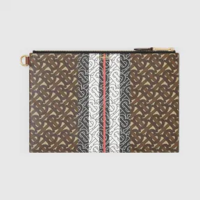 博百利/Burberry 专属标识条纹环保帆布拉链收纳袋 (马鞍棕) - 男士  80213771