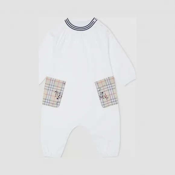 博百利/Burberry 童装 星辰印花格纹装饰棉质连身衣 (白色) 80214051