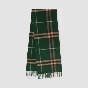 博百利/Burberry 女士 经典格纹羊绒围巾 (深松柏绿)  80216941