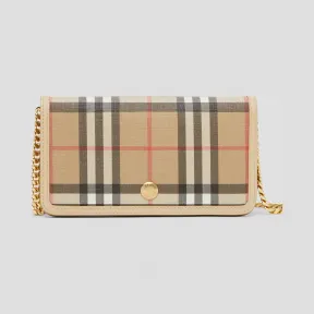 博百利/Burberry 女士 Vintage 格纹环保帆布手机钱夹（含背带） (米色) 80217321