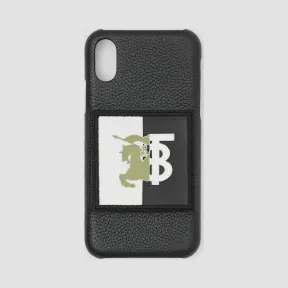 博百利/Burberry 女士 对比徽标图案皮革 iPhone X/XS 保护套 (黑色)  80218021