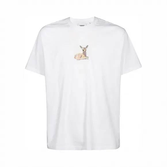博百利/Burberry 男士 鹿印花棉质宽松 T 恤衫 (白色) 80223701
