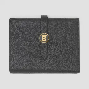 博百利/Burberry 专属标识图案粒纹皮革折叠式钱夹 (黑色) - 女士  80224441
