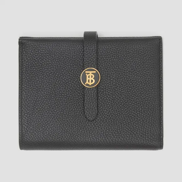 博百利/Burberry 专属标识图案粒纹皮革折叠式钱夹 (黑色) - 女士  80224441