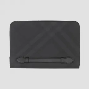 博百利/Burberry London 格纹拼皮革全拉链收纳袋 (深炭灰) - 男士  80225501